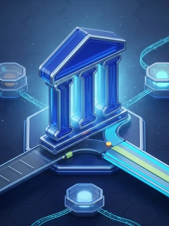 Financial Services - 3D glass bank pillar with regulator and product rails converging