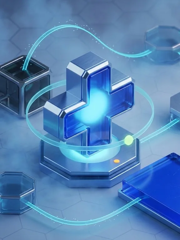 Healthcare - 3D glass medical cross with HIPAA-aligned workload migration ribbon